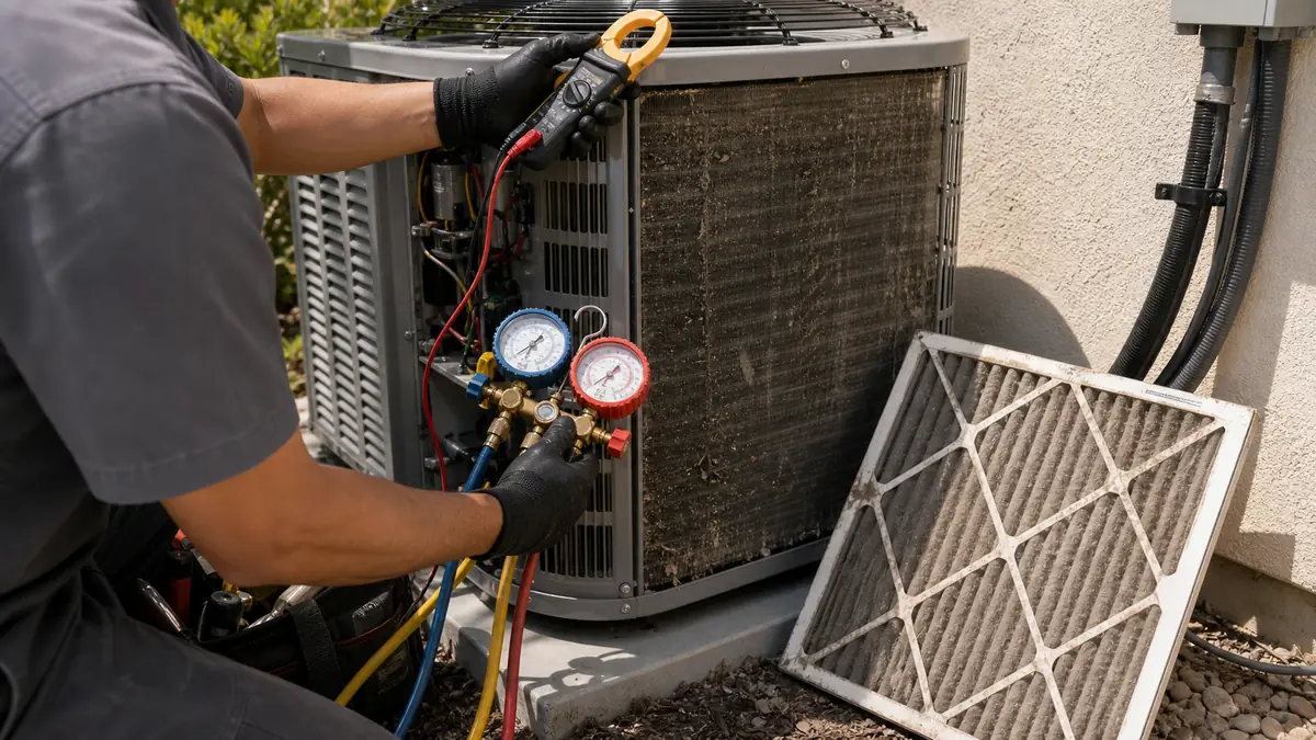 Refrigerant charge check on a Burbank condenser