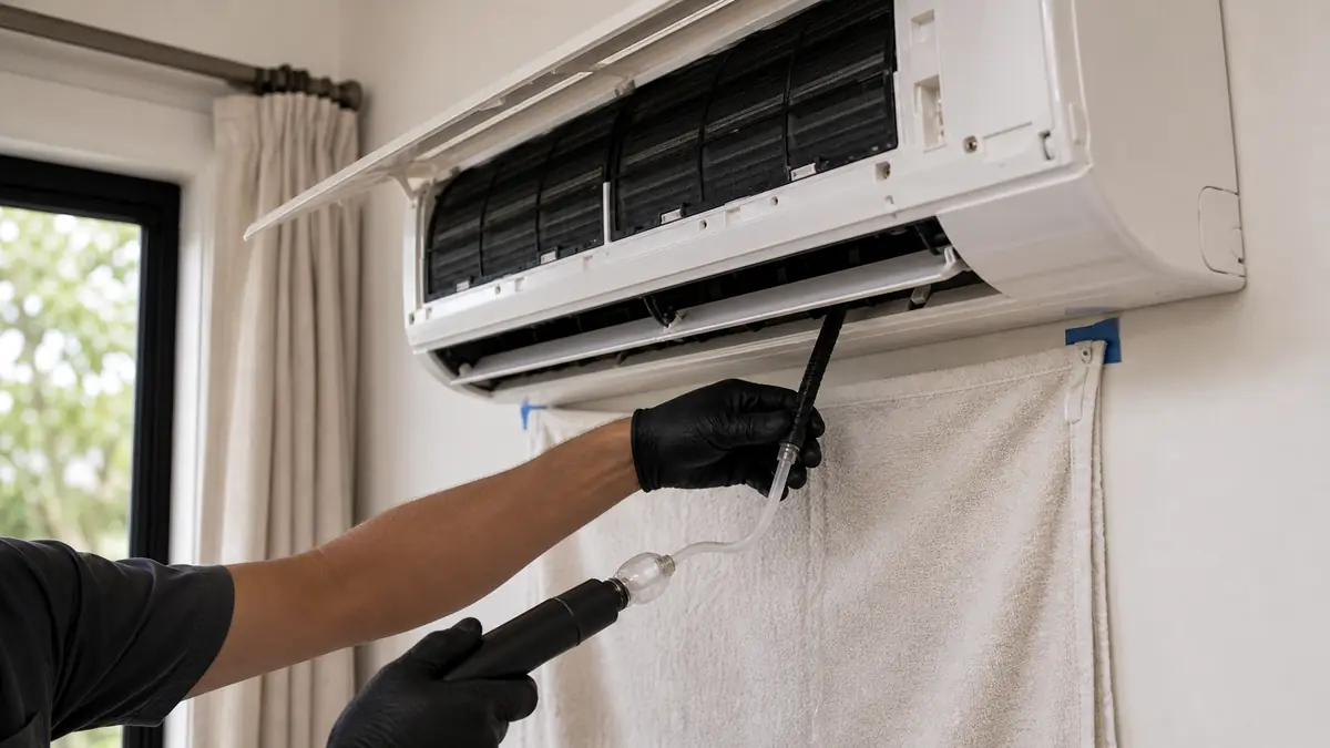 Clearing a clogged condensate drain on a Burbank mini-split